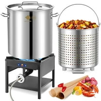 Stainless Steel Seafood Boiling Turkey Fryer Kit 64QT with Strainer and Propane Burner 200,000BTU, Stainless Steel Crawfish Boil Pot and Stove for Outdoors Cooking and Steaming, Non-Assembly