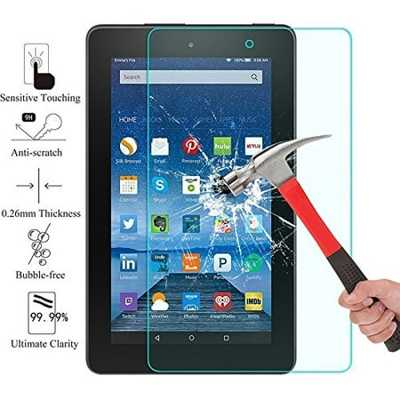 Fire Hdx 7 Glass Screen Protector 2017 Amazon Fire 7 Screen Glass Protector, EpicGadget(TM) For 7th Generation 2017 Fire 7 Ultra HD Clear Anti Bubble Anti Fingerprint Anti Scratch 9H Hardness Tempered Glass Screen Protector ()