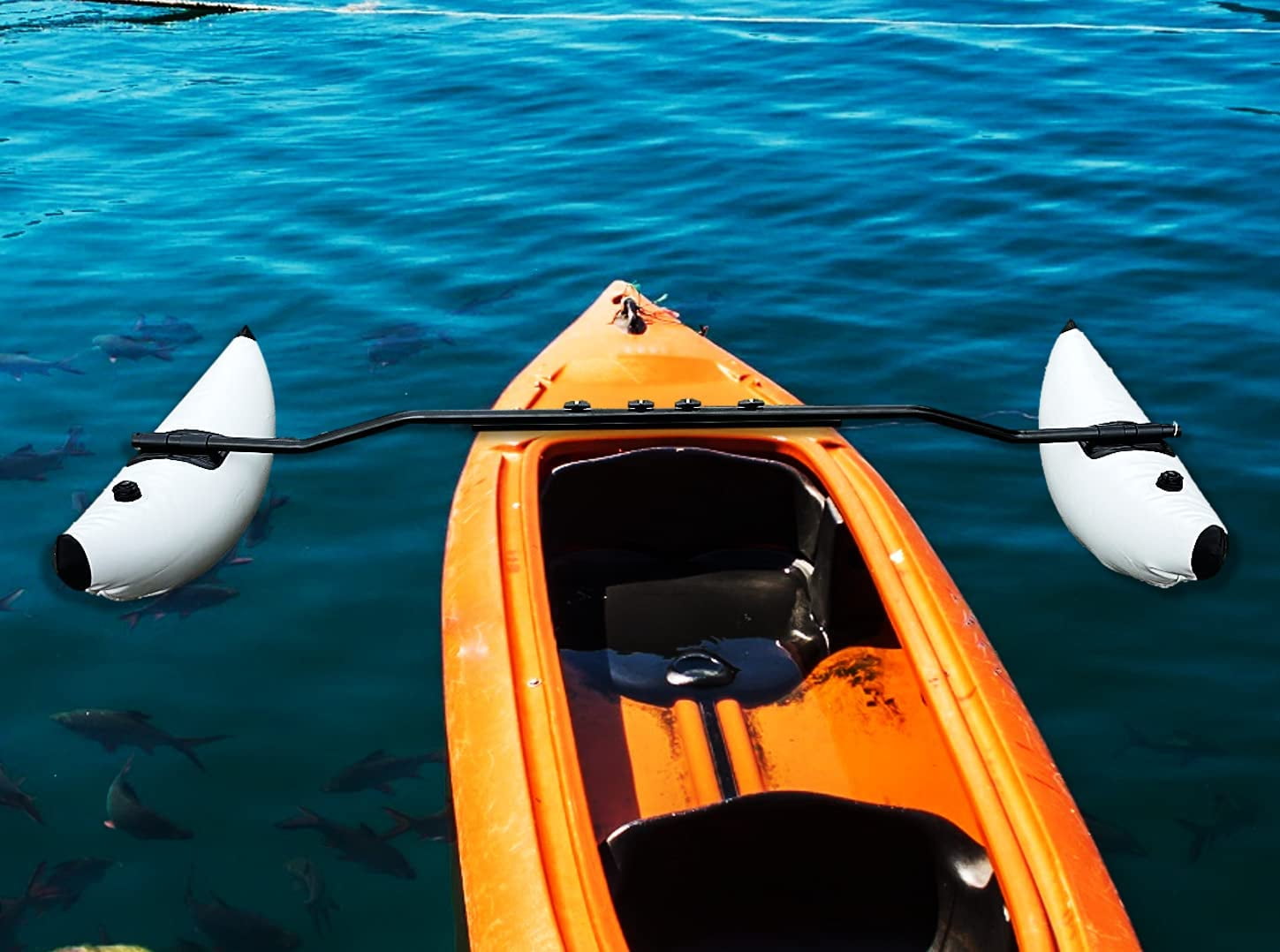 Pactrade Marine Kayak Canoe Outrigger Stabilizer System PVC Inflatable Float Buoy Buoyant Fishing Grey Gray Tube Sidekick Arm Kit Breath Kayaking Rod Adjustable Accessories Repair Patches Outdoor