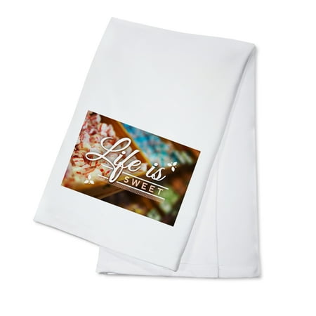 

Life is Sweet Rows of Candy Sentiment (100% Cotton Tea Towel Decorative Hand Towel Kitchen and Home)
