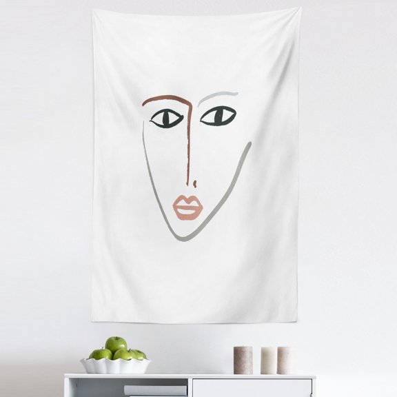 Modern Tapestry, Abstract Face Hand Drawn Sketch Eyes Mouth Borderless Minimal Design Illustration, Fabric Wall Hanging Decor for Bedroom Living Room Dorm, 5 Sizes, Multicolor, by Ambesonne