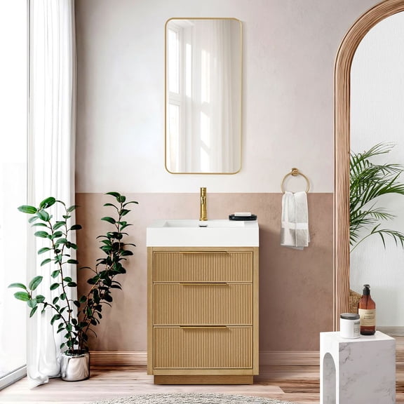 Hohhot 24"  Single Bath Vanity in Washed Ash Grey with White Stone Top