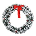 thumbnail image 2 of 60" Snow-Flocked Christmas Wreath – Pre-Lit Artificial Xmas Wreath w/ Warm White Lights & 8 Lighting Modes, DIY Red Bow, Berries & Pine Cones, Remote Control Included, 2 of 8