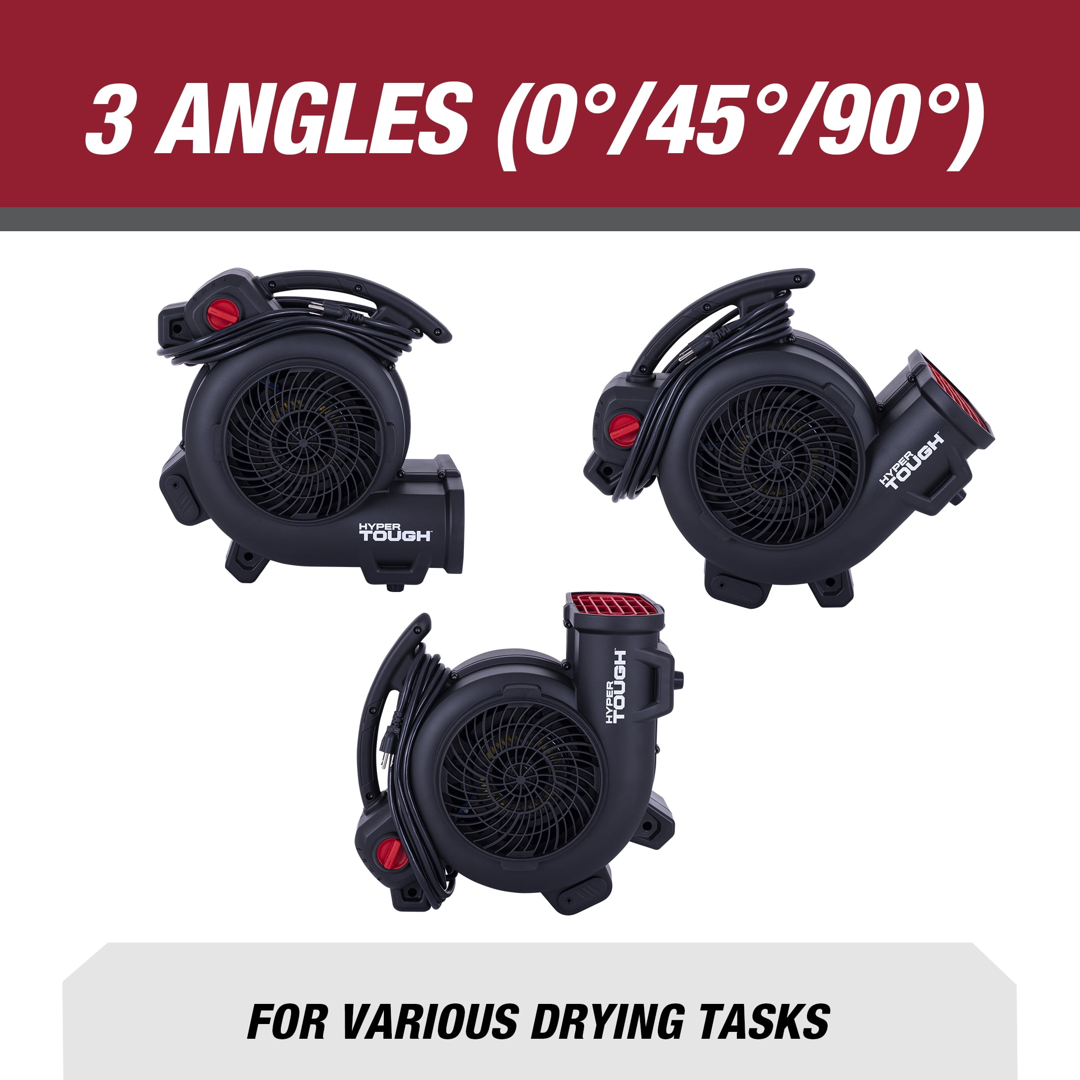 Hyper Tough 1/3 HP 1200 CFM Air Mover Blower Fan for Home Use, Workshop, and Industrial Use - 3 Speeds, 3 Adjustable Angles, and a Daisy Chain
