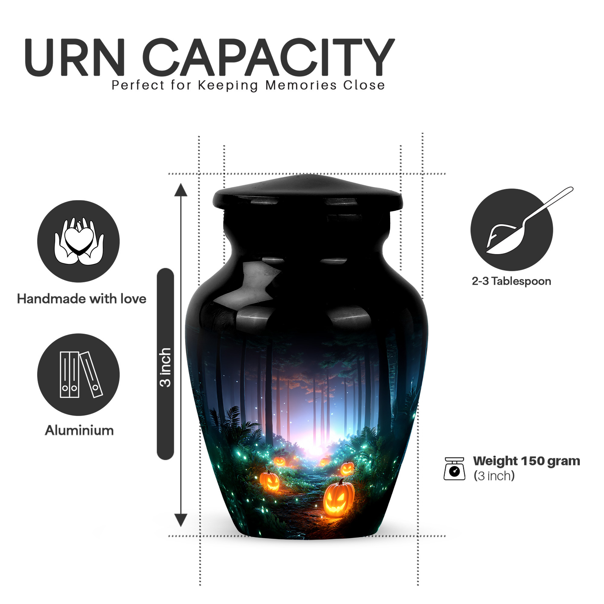 Yatskia Jungle Halloween Large Funeral Burial Urns for Human Ashes Adult Brother and Sister, Mini Cremation Keepsake Urn for Ashes Adult Male, (Classic 10 Inch and 3 Inch)