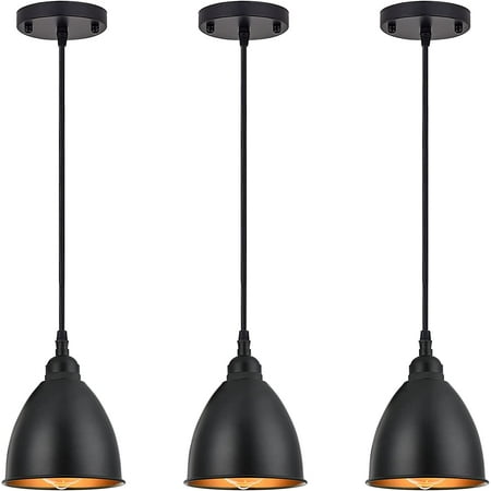 

YIGOU 3 Pack Industrial Farmhouse Ceiling Hanging Pendant Light Fixtures with Matt Black Metal Bell Shade Build-in Golden for Kitchen Island Dinning Room Bedroom Living Room Entryway Loft Foyer