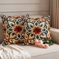 thumbnail image 3 of Pack of 2 Outdoor Pillow Covers 20x20 Inch Waterproof Burnt Orange Green Throw Pillow Covers,Decorative Couch Pillow Shams Protectors Vintage Abstract Flowers Patio Garden Pillowcases Cushion Covers, 3 of 8