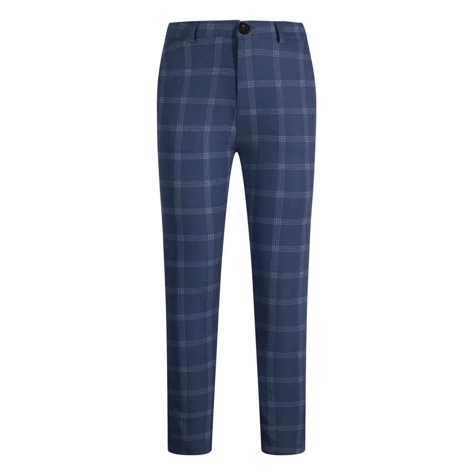 Navy Blue Plaid wool blend high waisted pleated Dress Pants | Sumissura