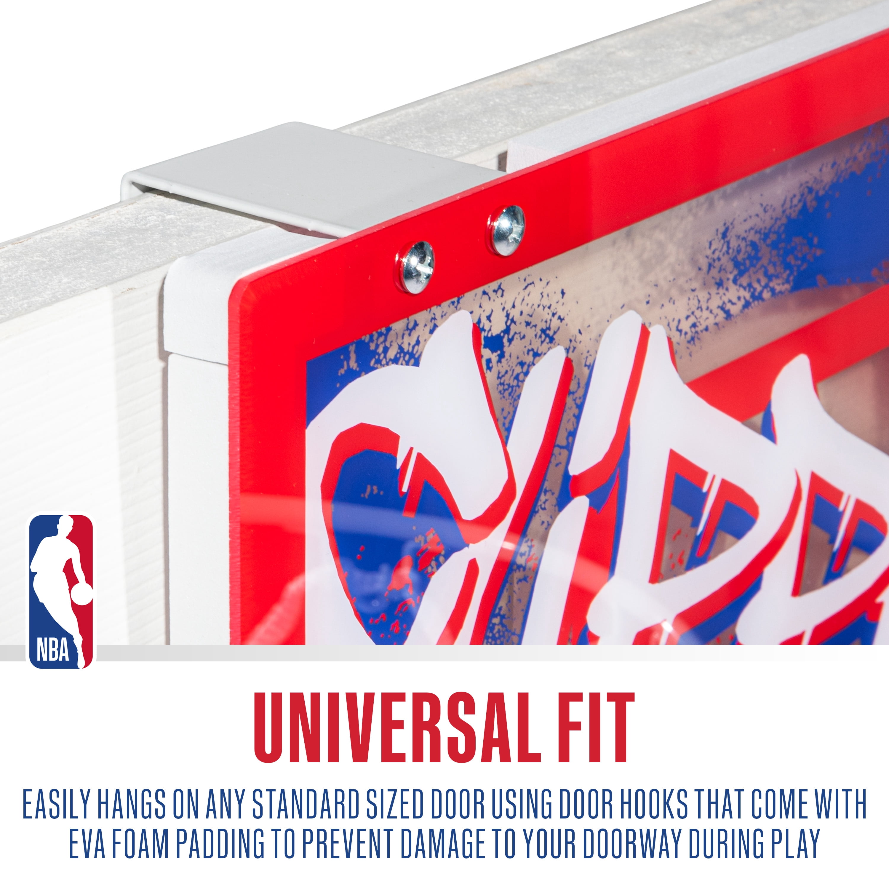 Franklin Sports NBA Los Angeles Clippers Over the Door Basketball Hoop - Kids Indoor Basketball Hoop with Mini Basketball - NBA Fan Shop Mini Hoop for Bedroom + Office - Over the Door Mini Hoop Set