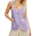 thumbnail image 2 of Summer Scoop Neckline Women Solid Slim Fit Button Down Vest Waistcoat Tops, 2 of 8