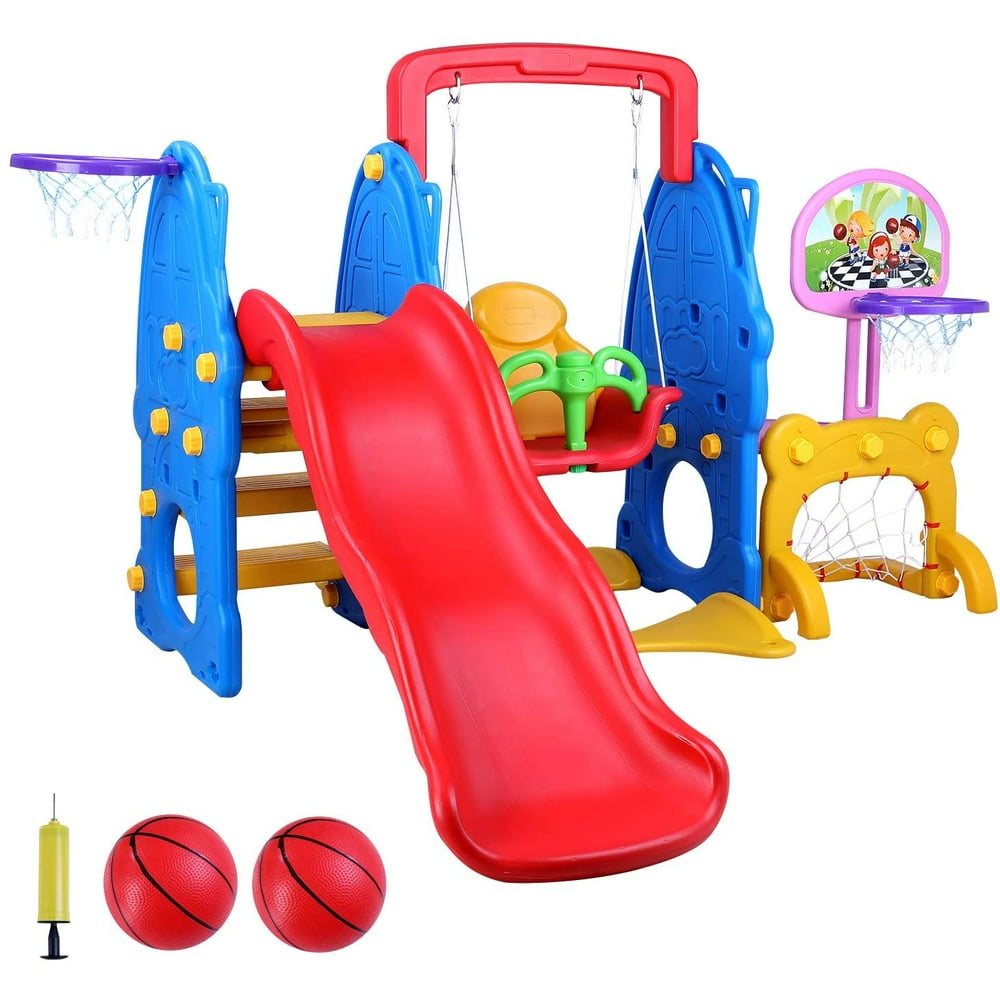 HEMBOR 5 in 1 Toddler Slide and Swing Set Kids Play Climber Slide