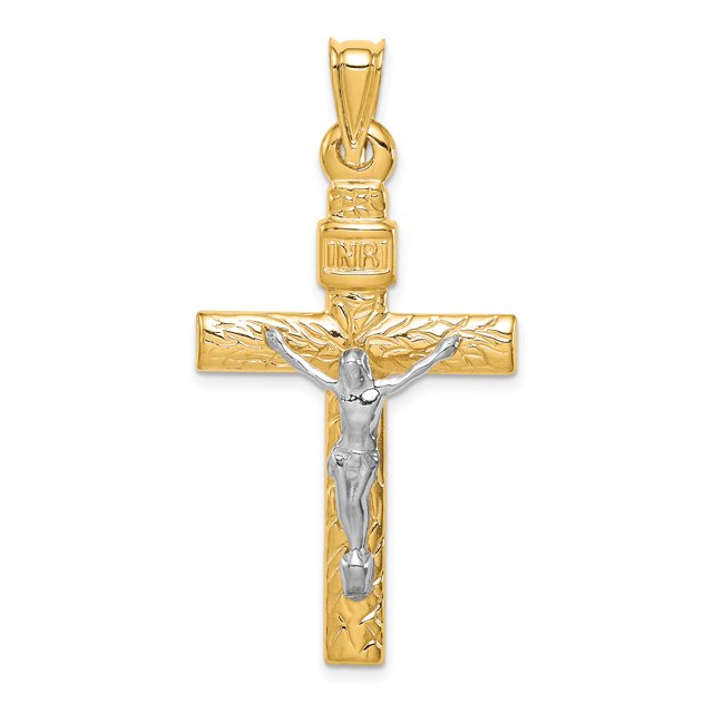 14k Two Tone Gold Lord Jesus Christ Crucifix Holy Cross Necklace Charm Pendant Religious Inri