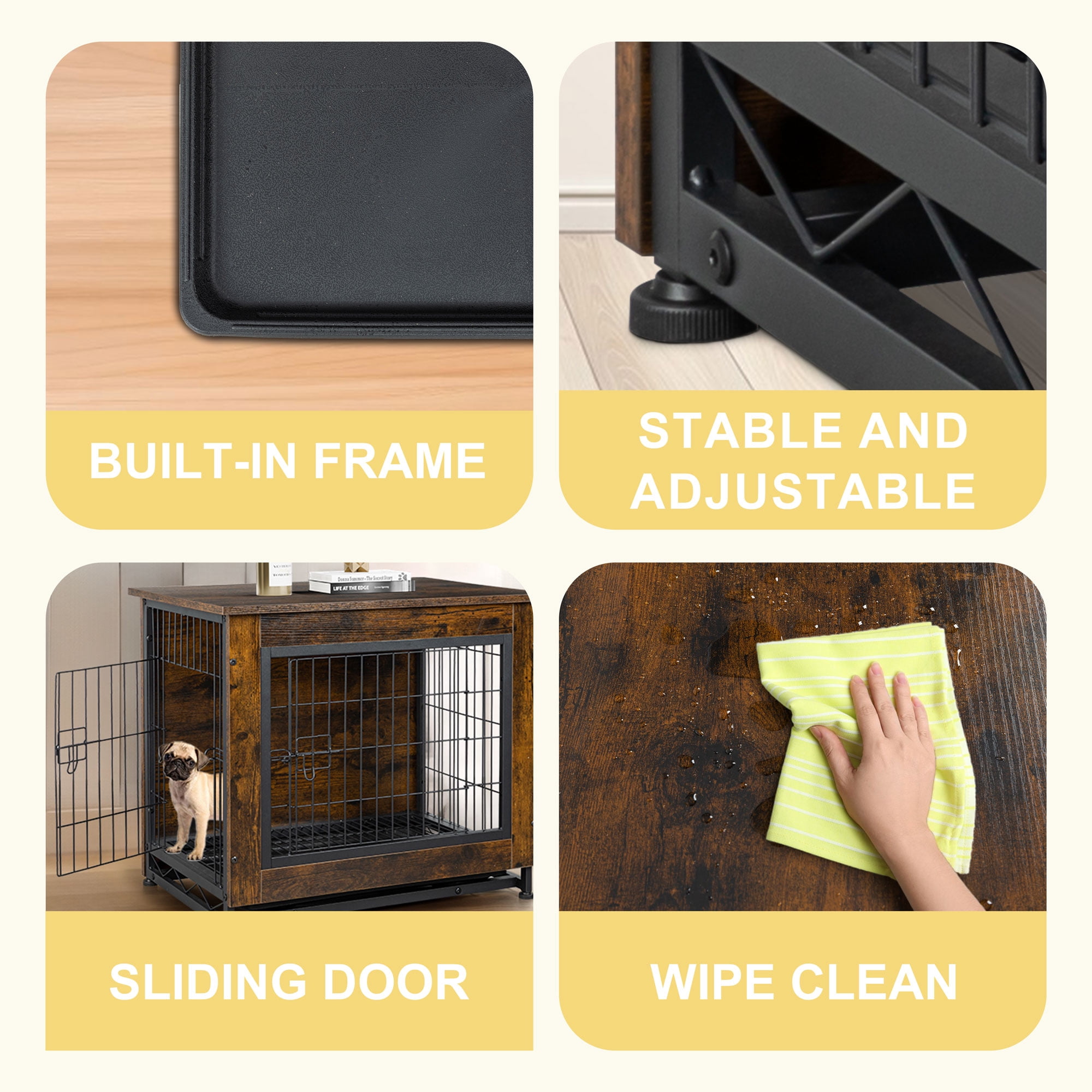 Walsunny Wooden Dog Crate Furniture,Double-Doors Kennel Indoor with Divider and Removable Tray,End Table Dog Crate for Decoration 27.2"L x 20.1"W x 23.6"H,Brwon