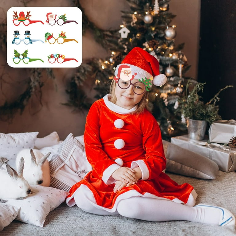 wirlsweal Snowman Glasses 6pcs Christmas Glasses Decor Cute Christmas Tree Elk Santa Claus Snowman Style 3d Paper Glasses Christmas Themed Party for