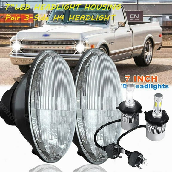 Pair 7" inch Round LED Headlights High/Low Beam Sealed For Chevy Truck Camaro C10