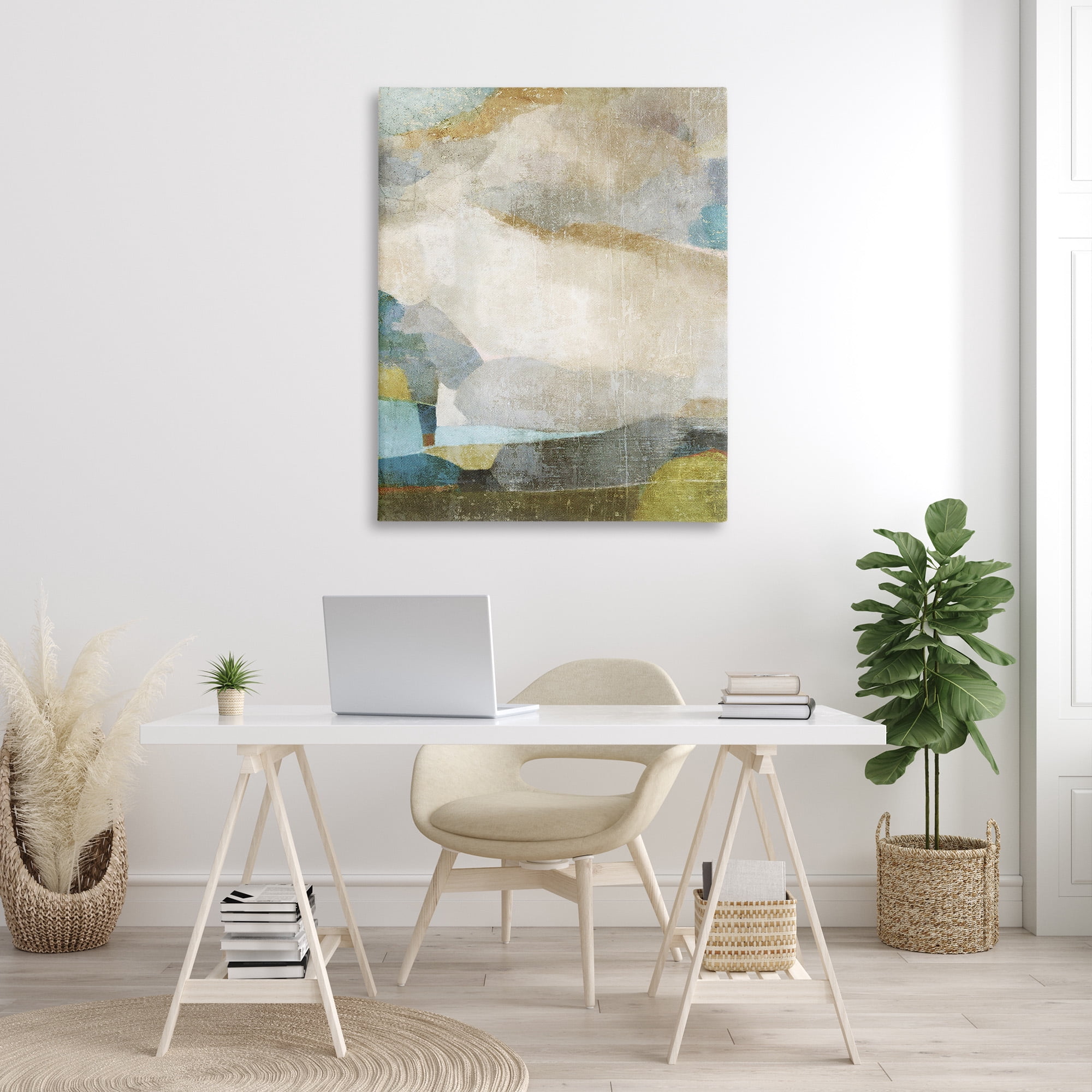 Stupell Industries Blue & Neutral Abstraction Abstract Painting Gallery Wrapped Canvas Art Print Wall Art, 36 x 48