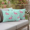 thumbnail image 3 of 2 Pack Outdoor Waterproof Throw Pillow Covers,Summer Pink Flamingo Decorative Rectangle Pillow Case Patio Pillowcases for Chair Couch Sofa 20x12in, 3 of 9