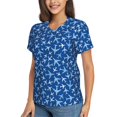 thumbnail image 2 of Fuzoiu Airplanes in the Sky Print Women's Classic V-Neck T-Shirt, Short Sleeve V Neck Tees for Casual Everyday Wear,Casual Fit Tee,Summer Fashion Tops-Large, 2 of 5