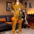 thumbnail image 4 of Yellow Halloween Pajama Sets for Women Satin 2026 Fall Funny Loungewear Sets Button Long Sleeve Tops Matching Sleeppants Cute Pjs Silk Set S, 4 of 5