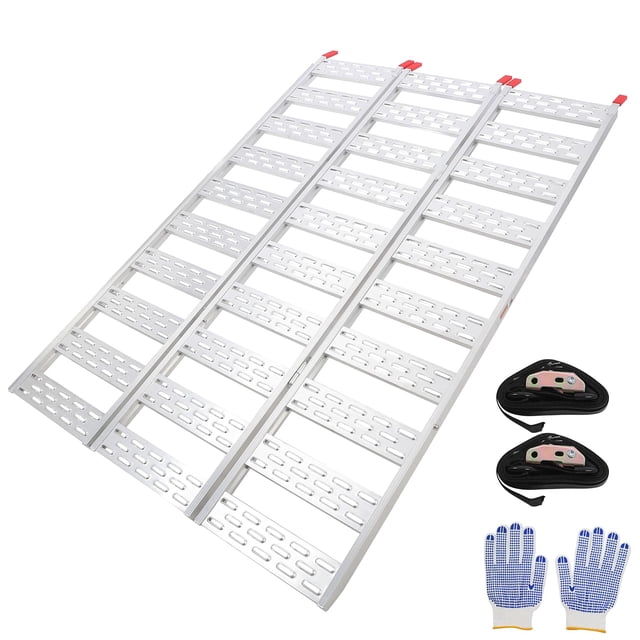 QinaQin Triple Fold Loading Ramp, Aluminum Vehicle Ramp with Non Slip Surface and 1500 Lb Capacity for ATV, Mower or Trailer