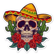 Skull Day Of The Dead Sticker Indoor Outdoor Phone Decal Water Bottle Stickers Car Decals, Laptop Sticker