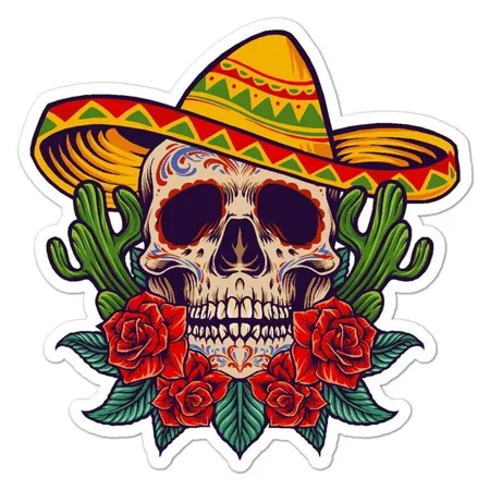 Skull Day Of The Dead Sticker Indoor Outdoor Phone Decal Water Bottle Stickers Car Decals, Laptop Sticker