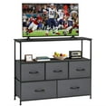 thumbnail image 3 of Atilioo 5 Drawer Dresser, Fabric Storage Chest with TV Stand, Open Shelf, Adjustable Feet, Bedroom or Living Room, Gray, 3 of 11