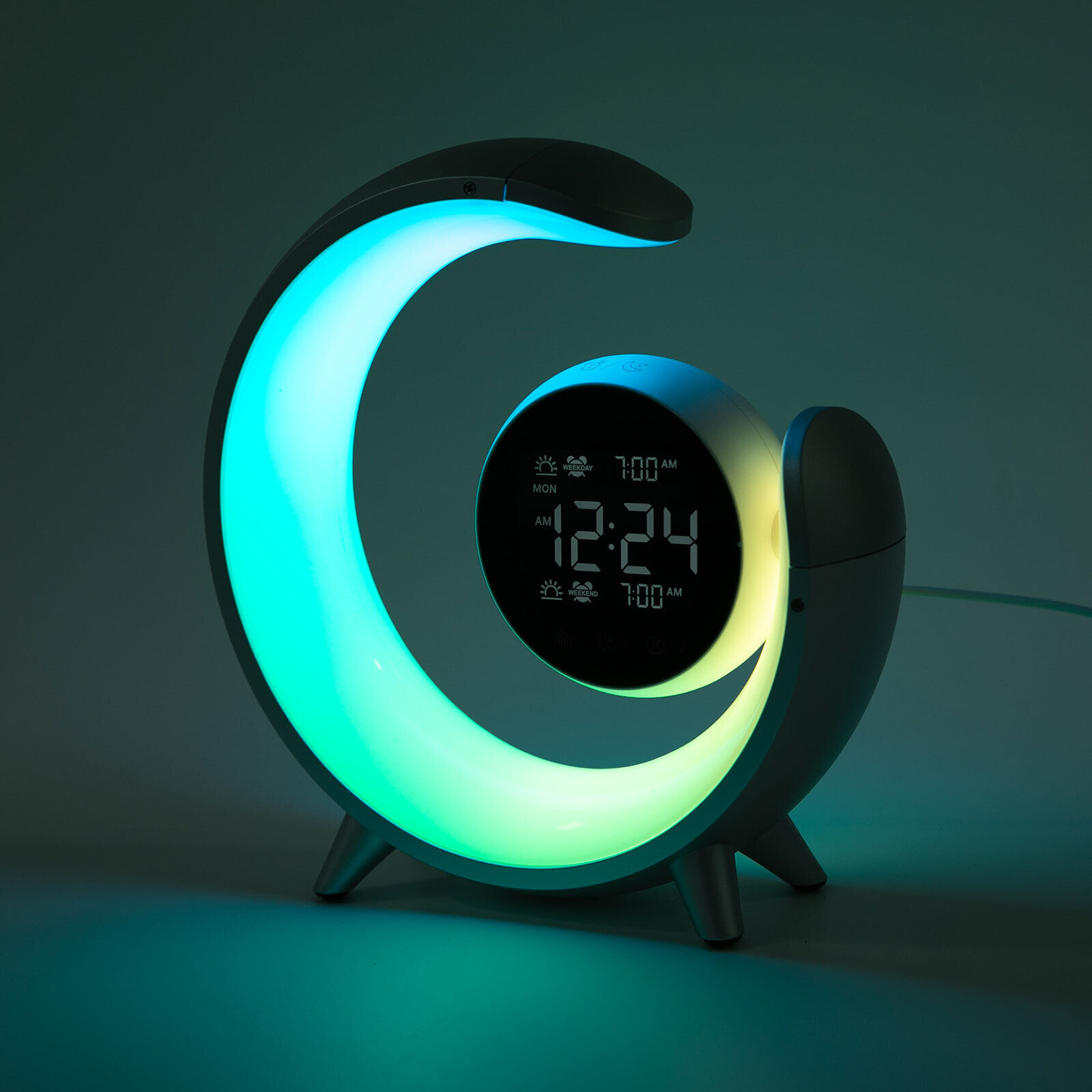 Family Children's Room Round Bedside Night Light Wireless Bedside Lamp Atmosphere LED Lamp with Bluetooth Speaker & Alarm Clock Night Light Bedroom Night Lamp