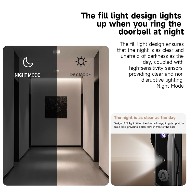Visual Smart Video Doorbell 4.3 Inch Color Display Auto Capture Auto Recording 128GB TF Card Support Home Security Black