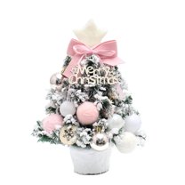 HCTSHG Snow Flocked Tabletop Christmas Tree, 13.78 Inch Mini Artificial Tree with DIY Ornaments and Bows, Small Xmas Decor for Holiday Indoor Christmas Decoration