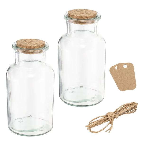 Uxcell 2 Pcs 7.5 oz/250ML Tarros de vidrio claros con tapa de corcho, cuerda y etiquetas en blanco para decoraciones de Halloween