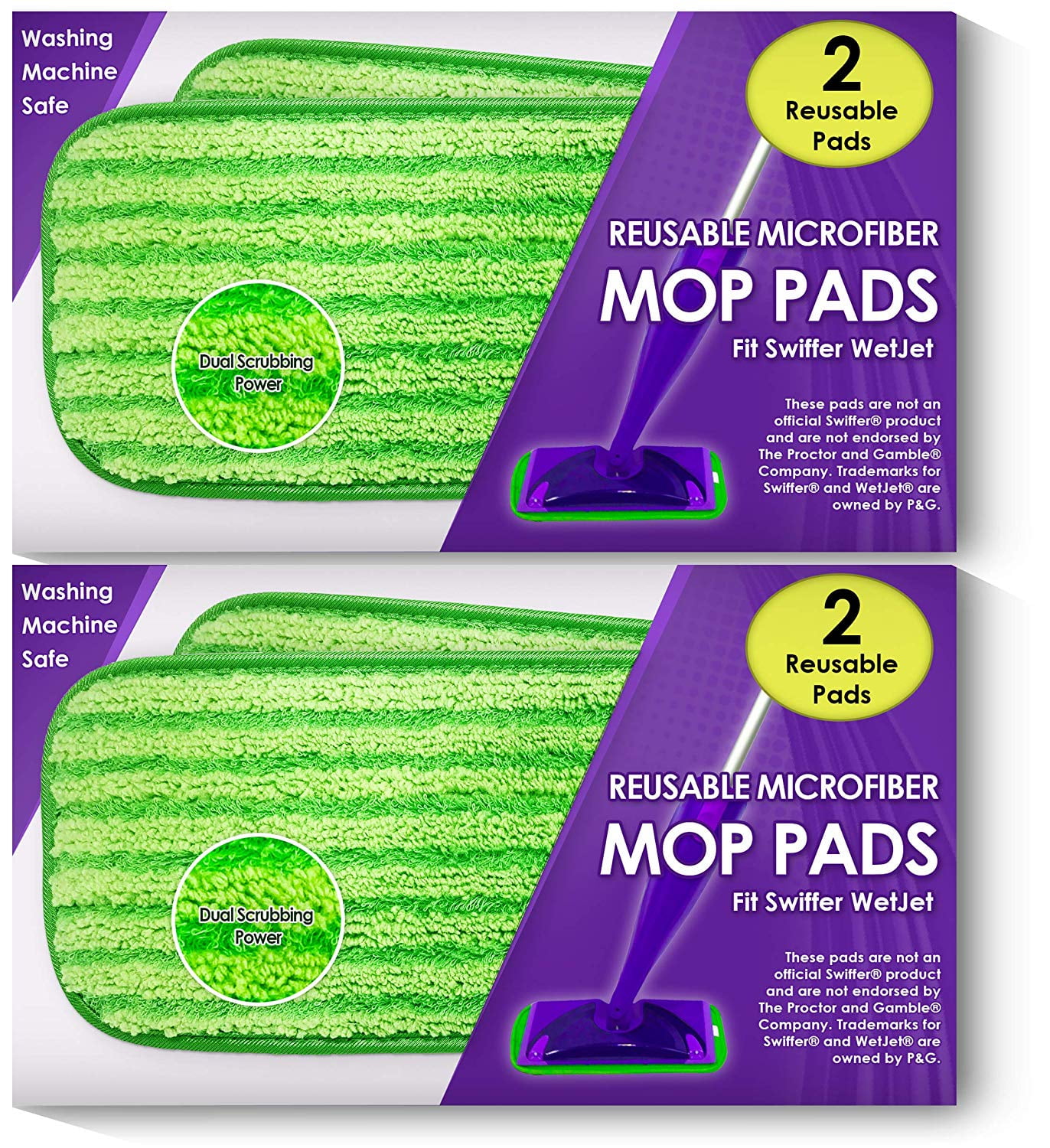 Wet Dry Cleaning Pads for All Hard-Floor 4 Pack Microfiber Mop Pads for Swiffer Wet Jet & All 10-12 Inch Hook & Loop Systems Mop Reusable & Washable Wet Jet Refills Green 2 