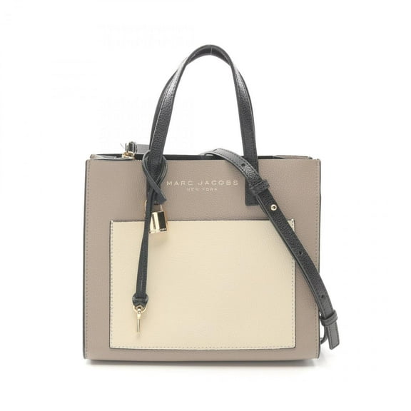 Pre-Owned MARC JACOBS Grind Mini Tote Handbag, Leather, Women's, Beige/Ivory/Black,... (Fair)