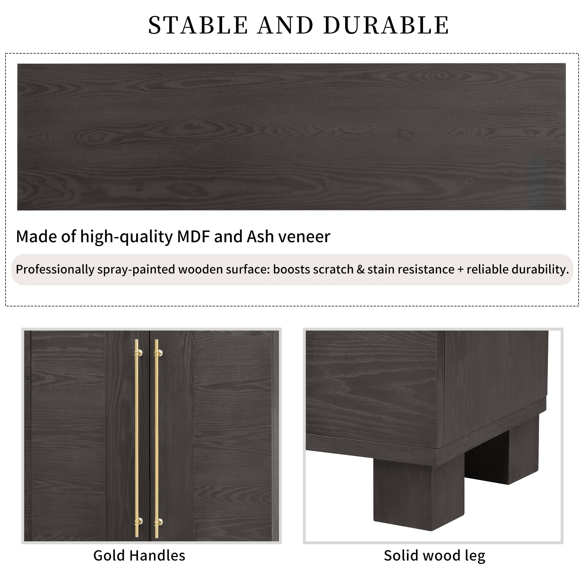 Euroco 60" Sideboard Buffet Cabinet with Storage, Wooden Coffee Bar Cabinet with Gold Handles & Adjustable Shelves for Kitchen, Dining Room and Living Room,Taupe