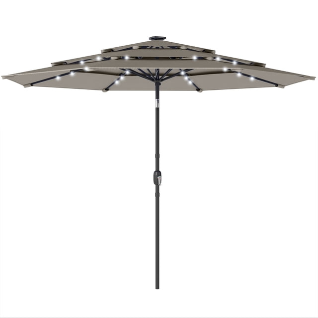Outsunny 9.3 ft Patio Umbrella with Solar Lights, Cover, Outdoor Parasol