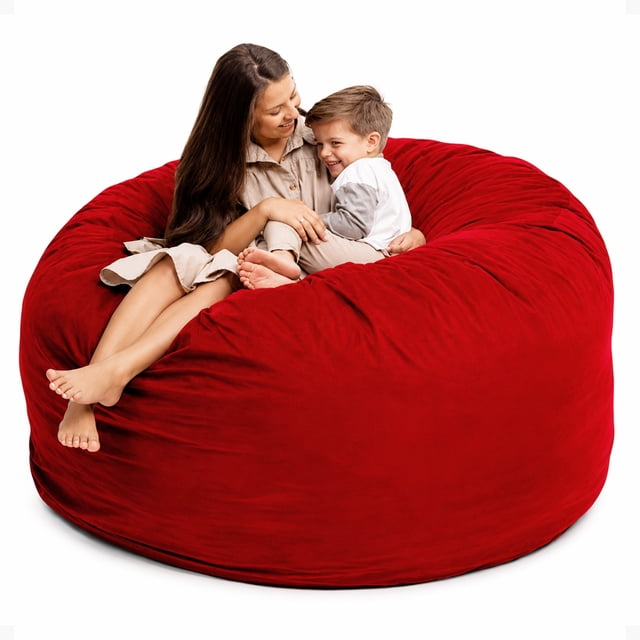 Ultimate Sack 6000 6-Foot Bean Bag Chair Oversized Foam Lounger, Red Suede Cover