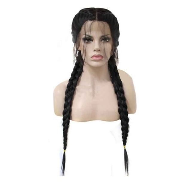 Women Long Double Braids Lace Front Female Hair Braided Black Twist Fiber Fake Hairpiece Wigs Women Long Double Braids Lace Front Female Hair Braided Black Twist Fiber Fake Hairpiece Wigs