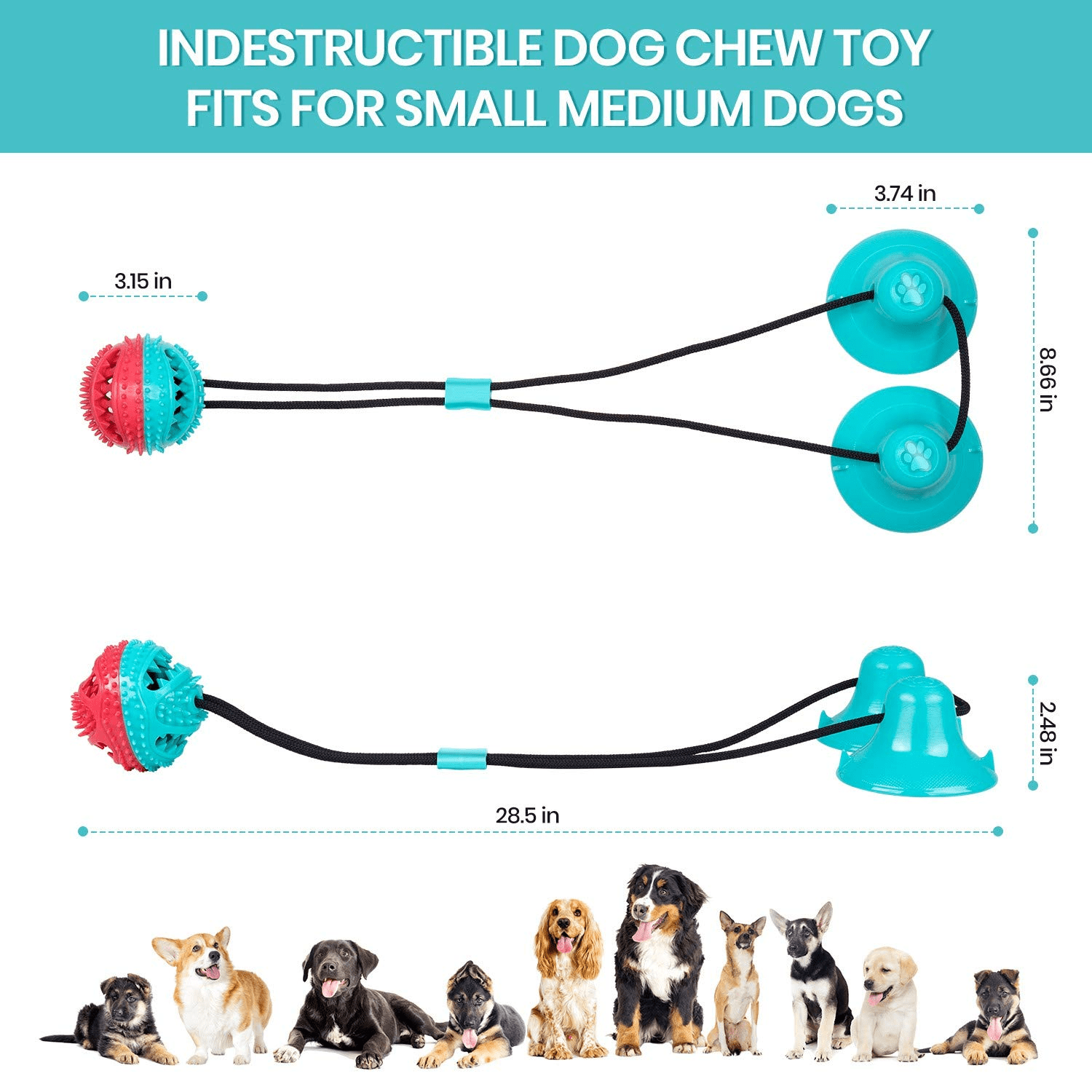 Grepol-V Suction Cup Dog Toys for Aggressive Chewers, Dog Chew Toys with  Built-in Bell, Rope Tug Ball for Multifunctional Interactive, Puppy Chew  Pet