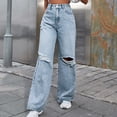thumbnail image 6 of LWavelet Womens Ripped Wide Leg Jeans High Waisted Daily Casual Denim Pants Blue M, 6 of 6