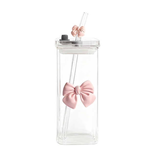 BotaniNest Tasse Carrée en Verre Transparent en Forme d'Arc avec Couvercle et Poignée, Convient aux Filles, Tasse à Café Résistante à la Chaleur
