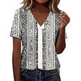 thumbnail image 2 of AUNVITO Women's V-Neck Short Sleeve T-Shirt Fashion Print Relaxed Fit Casual and Trendy Style, 2 of 8