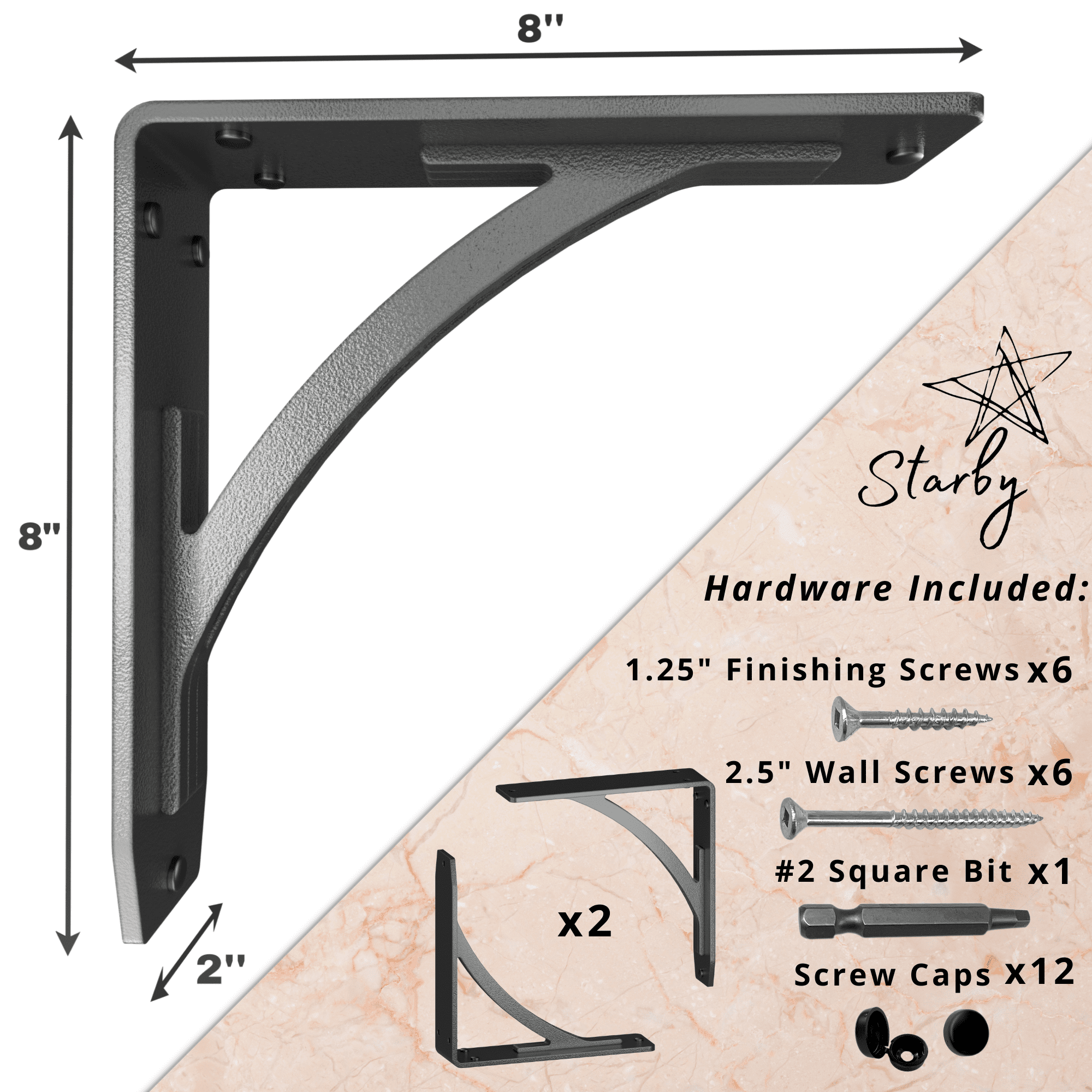 Alphidia LLC STARBY Sullivan Heavy Duty Shelf Bracket Kit (Set of 2) 8 inch