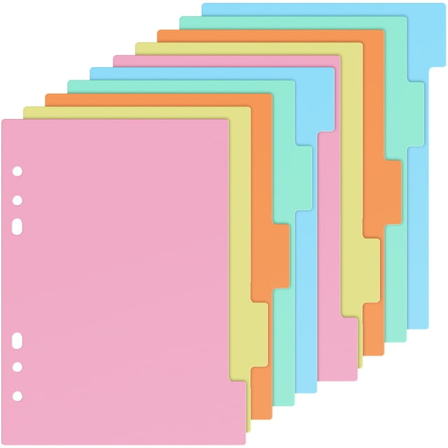 FRCOLOR 10 Pcs Tab Dividers 6 Holes Plastic Labels Index Binder Dividers for A5 Size Notebook Planner