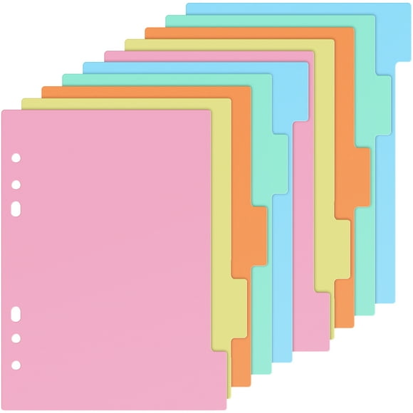 Miangastore 10 Pcs Tab Dividers 6 Holes Plastic Labels Index Binder Dividers for A5 Size Notebook Planner