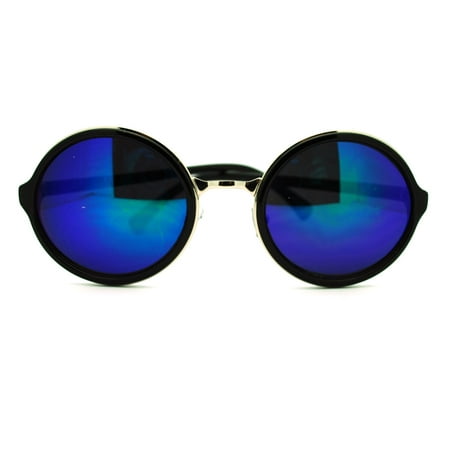 Psy Gangnam Style Gentleman Mirrored Color Mirror Circle Lens Sunglasses - Black Blue