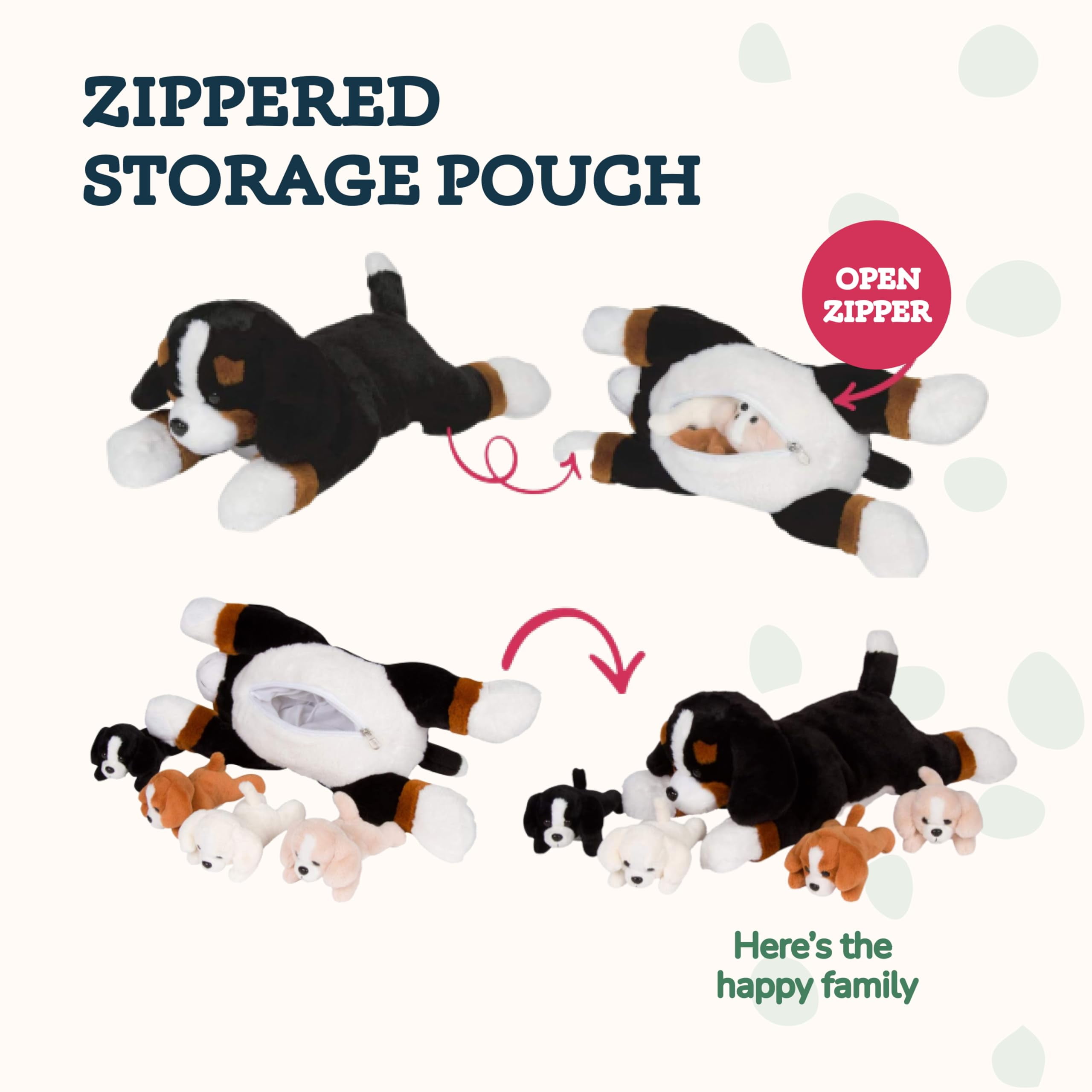 PixieCrush Dog Stuffed Animals - Bernese Mommy with 4 Puppies in Her Tummy - Huggable and Fluffy Dog Plushies for Imaginative Play - Plush Toys Suitable for Kids 3 Years Old and Above - 5" x 10" x 8"