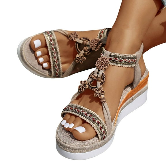 Women's Bohemian Espadrilles Wedges Dress Sandals Ethnic Beach Platform High Heels Slingback Summer Shoes