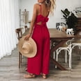 thumbnail image 3 of MORTTIC Women's V-Neck Sleeveless Wide Leg Jumpsuit with Adjustable Straps & Back Bow Tie Spring Summer Flowy Romper Red，XXL, 3 of 4