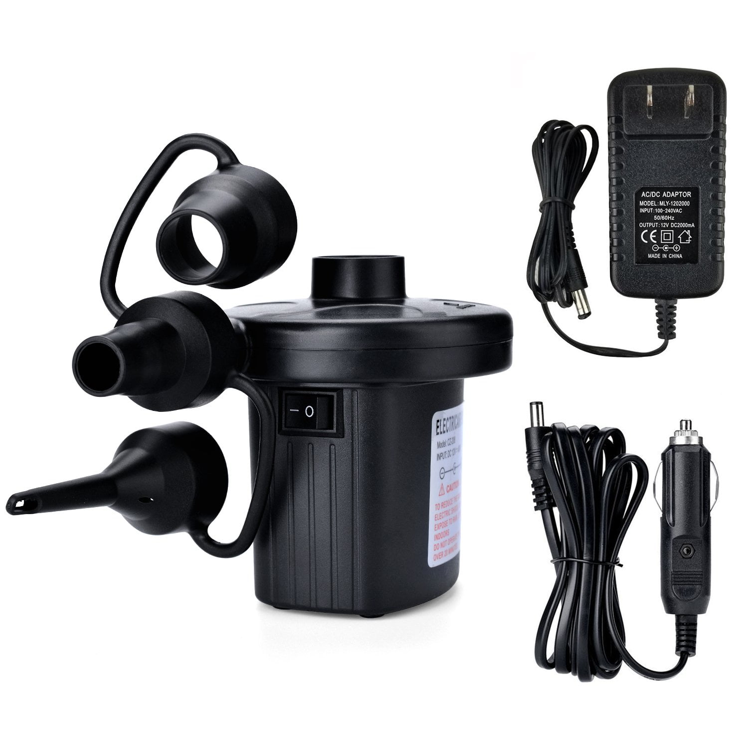 Pro Action In Car 12V Portable Air Pump 3 adaptors for inflatables toys mattress 