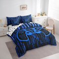 thumbnail image 3 of Homewish Black Blue Gamepad Bedding Comforter Set 7pcs for Boys, Cartoon Game Console Lover King Bedding Sets, Stripes Abstract Reversible Bed Sheets, Breathable Home Decor, 3 of 7